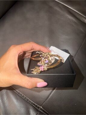 Gold-tone Statement Bracelet with Pink Accents